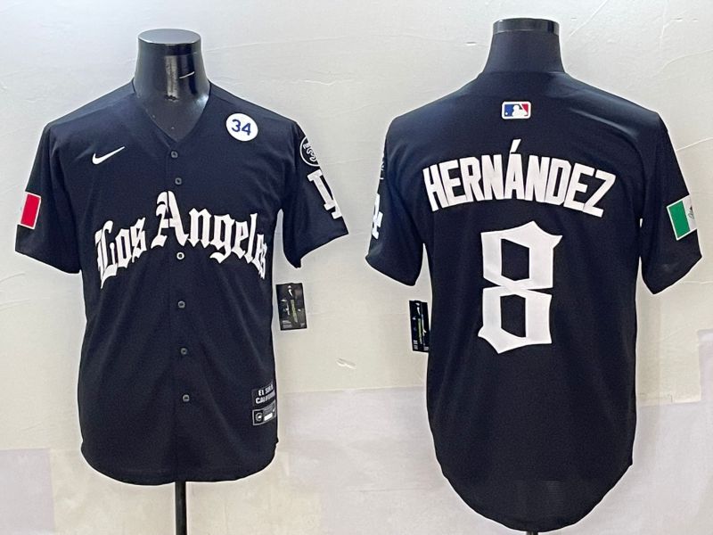 Men Los Angeles Dodgers #8 Hernandez Black Five generations Joint Name 2025 Nike MLB Jersey style 9